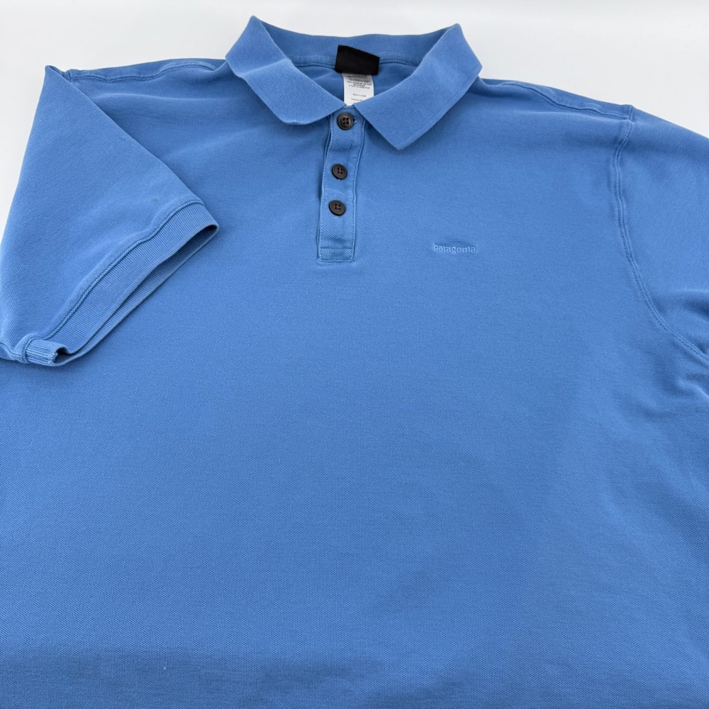 Patagonia Organic Cotton Pique Polo Shirt Mens Large Blue Short Sleeve 52825S0
